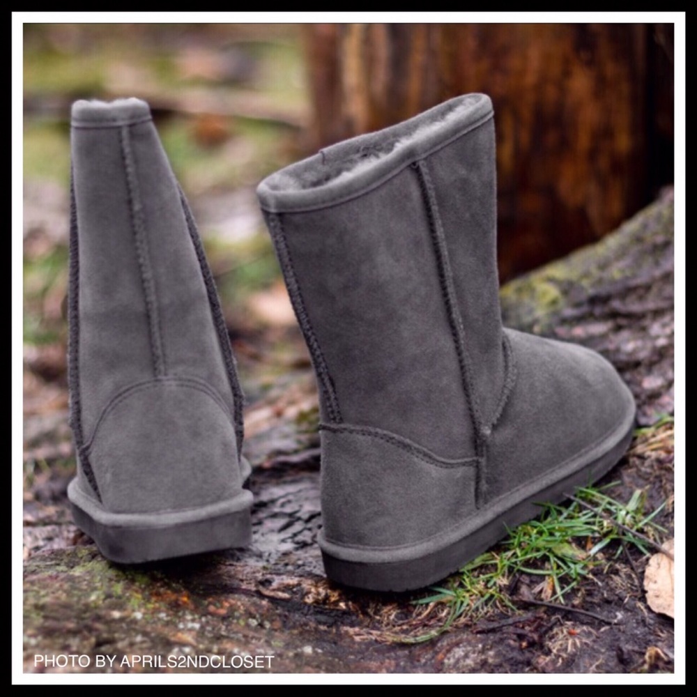 SUEDE SHEARLING LINED BOOTS GREY ANKLE BOOTIES - Picture 2 of 8